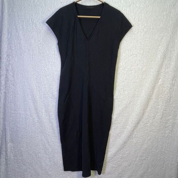 The Row Black Stretch-Crêpe V-Neck Cap Sleeve Midi Dress Medium - Picture 1 of 7